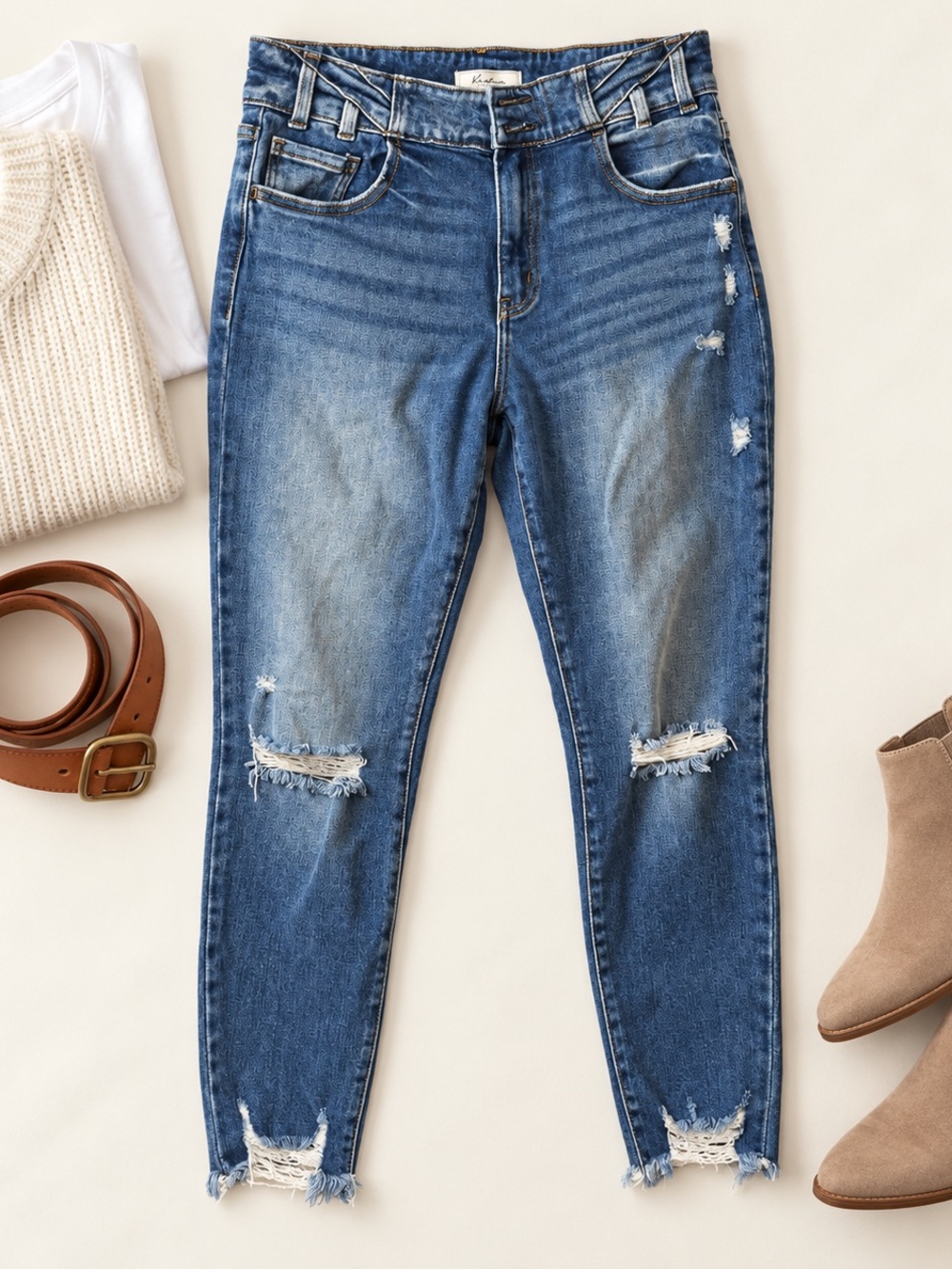 KanCan Distressed Medium Blue Skinny Jeans with Frayed Hem